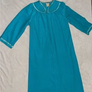 VTG Intimate Options Teal Green Fleece Zip Robe House Dress - Medium